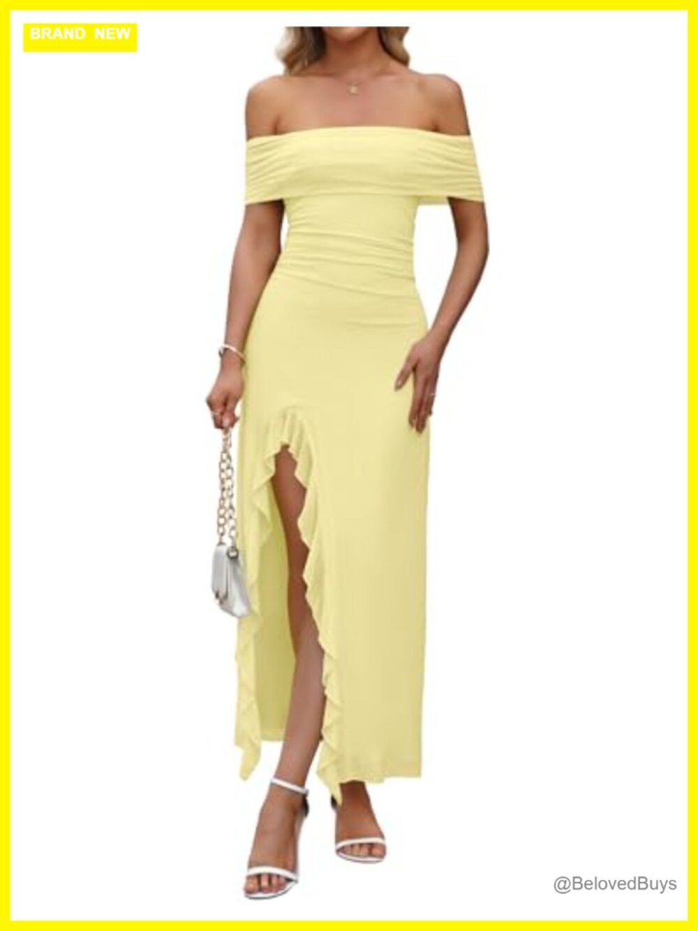 Off Shoulder Mesh Ruched Bodycon Maxi Dress Ruffle Slit Party